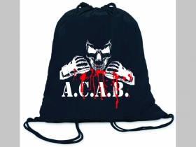 A.C. A. B. ľahké sťahovacie vrecko ( batôžtek / vak ) s čiernou šnúrkou, 100% bavlna 100 g/m2, rozmery cca. 37 x 41 cm